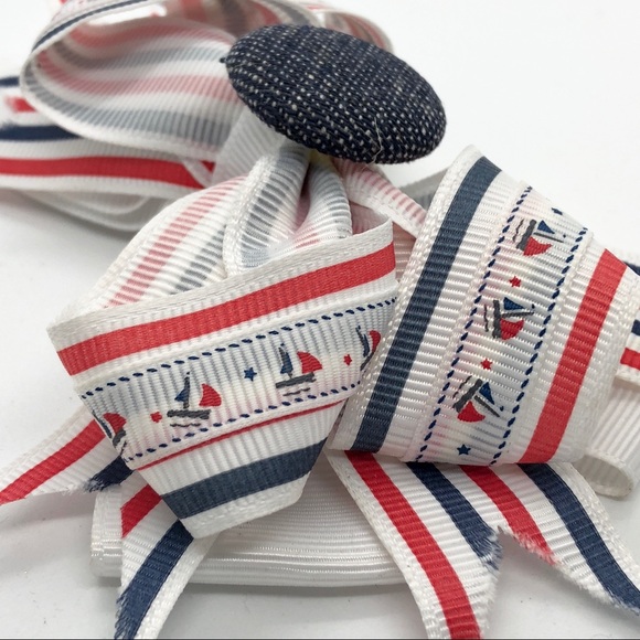 Small Fabric Sailor Themed Bow - Picture 2 of 2